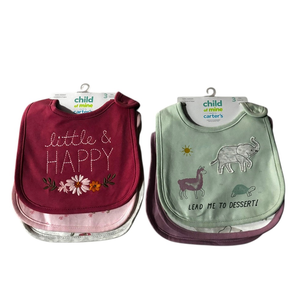 Carter's Baby Bibs‎ 6 Pack Girls Cute Animals Floral Shower Gift New